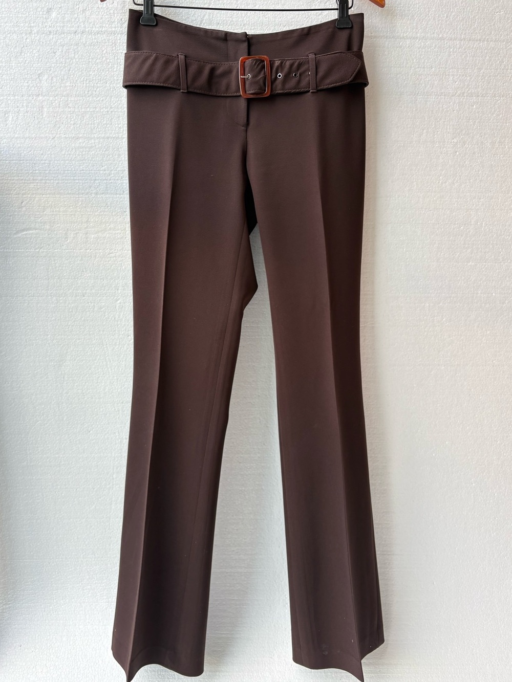 Cache Brown Belted Flare Pants Y2K Stretch Low Rise Bootcut Size 4